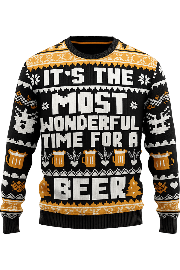 Božični pulover s 3D potiskom piva – zabaven, topel in popoln za praznično sezono